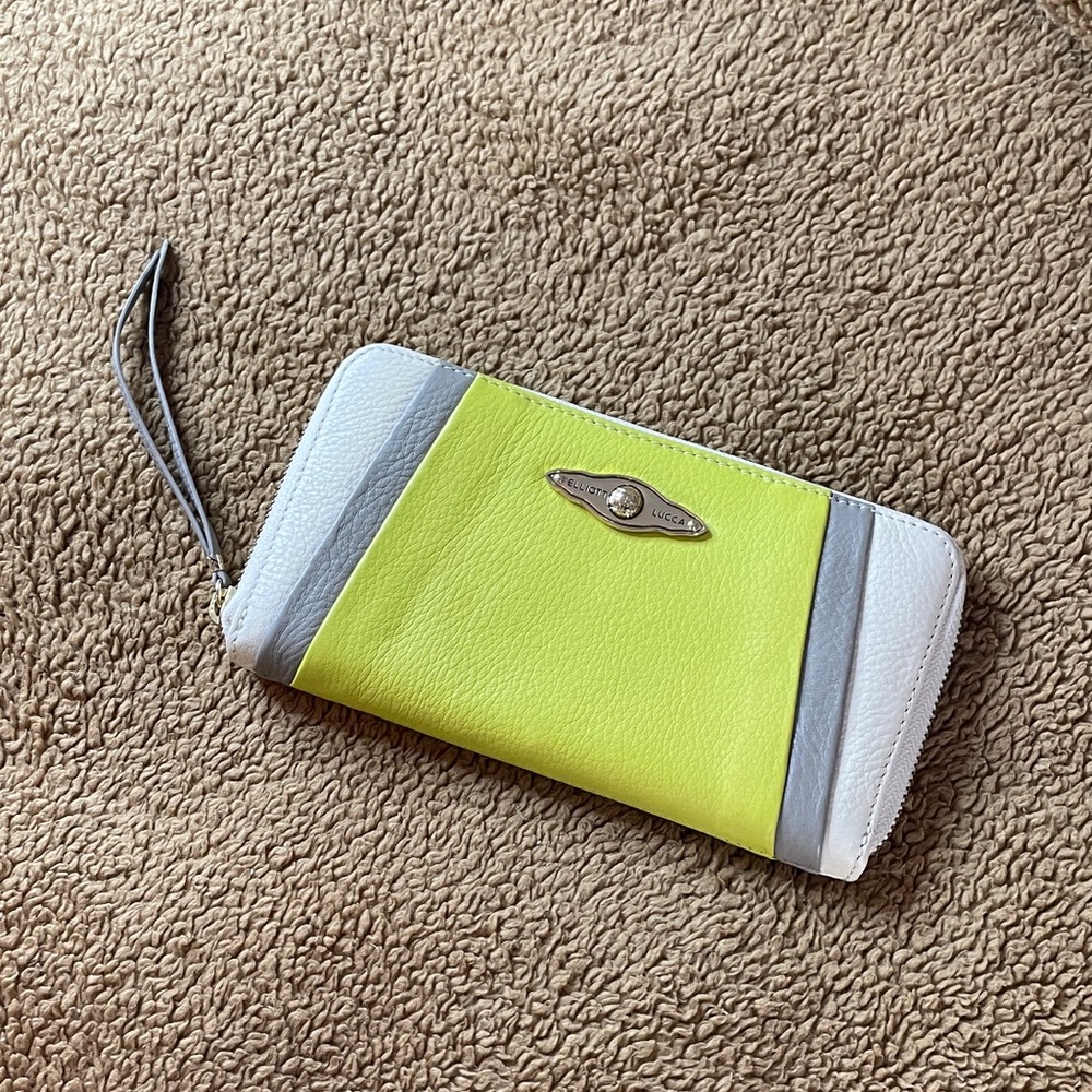 Elliott Lucca wallet in cream, green and gray - nice leather wallet!
